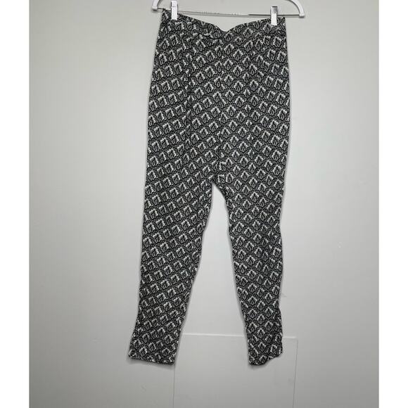 H&M Harem Trouser Pants Floral All Over Pattern Elastic Waist Pocket Black 4 - Picture 3 of 13